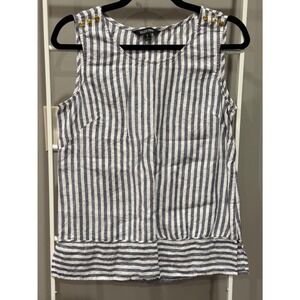 Ellen Tracy Blue White Striped Linen Top S‎ Nautical Old Money Coastal Grandma